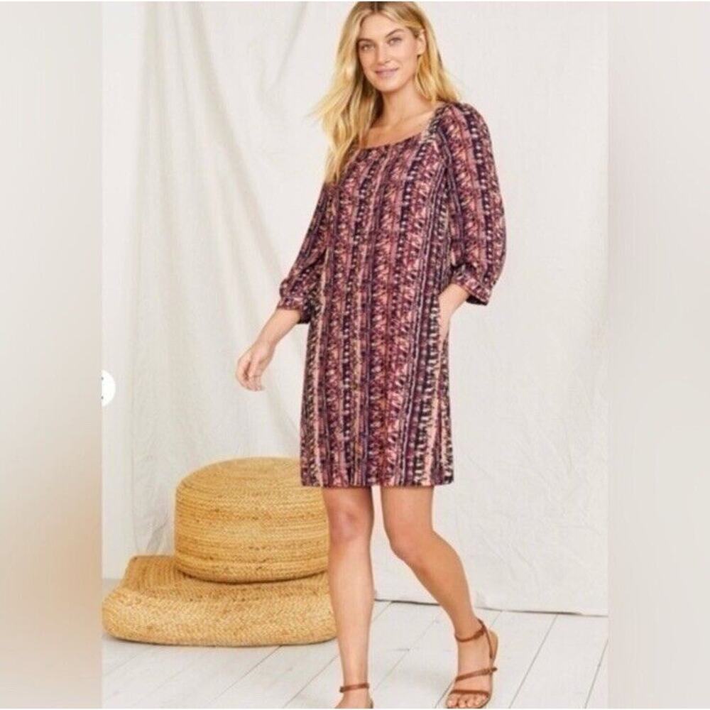 Garnet Hill Jardin Crepe Dress Firesmoke Stripe A-line 3/4 Sleeves Size Small